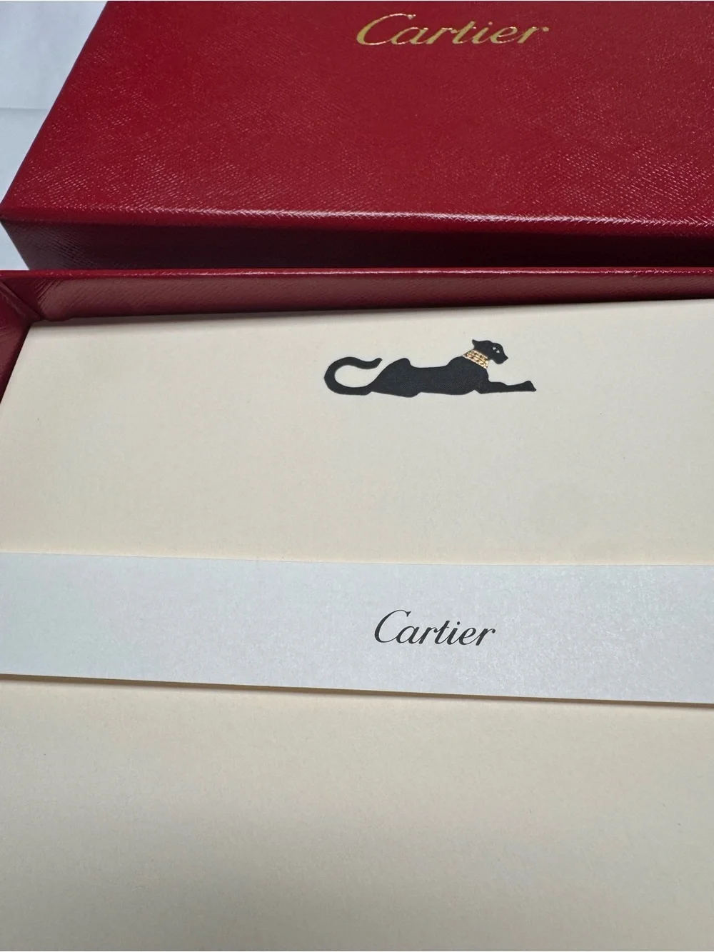 Authentic Cartier Red and Cream Stationery Box with Panther Motif